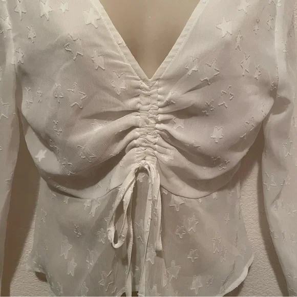 Renvy White Crop Blouse Boho Bohemian Star Details Size Small - Picture 4 of 11